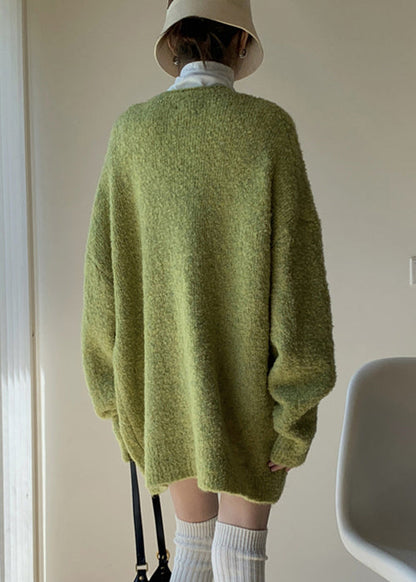 Loose Green Sweaters and Turtleneck Tank Knit Two Piece Set Spring