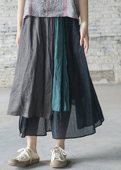 Loose Green Elastic Waist Asymmetrical Design Linen Skirts Spring