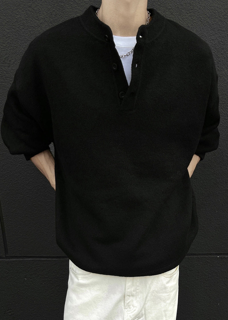 Loose Grey Button Knit Sweaters Spring