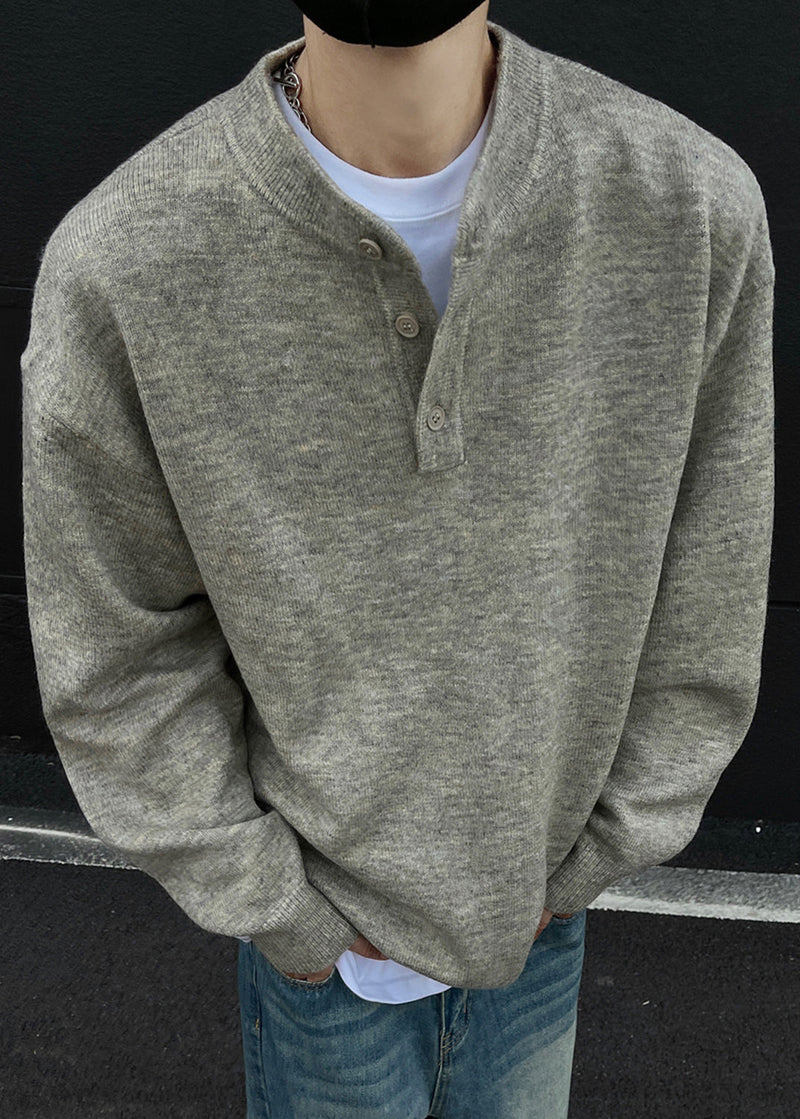 Loose Grey Button Knit Sweaters Spring