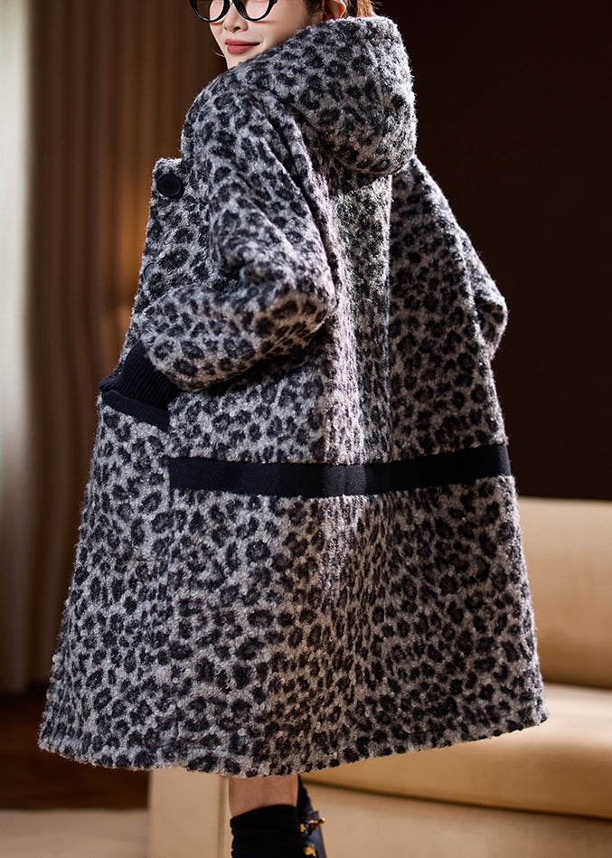 Loose Grey Hooded Pockets Parka Spring