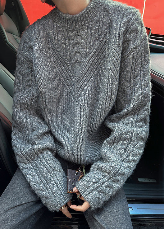 Loose Grey O Neck Cozy Cable Knit Sweaters Spring