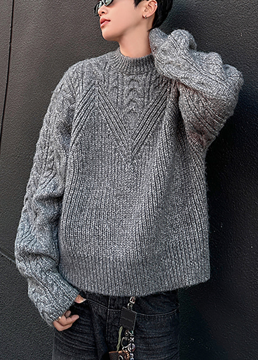 Loose Grey O Neck Cozy Cable Knit Sweaters Spring