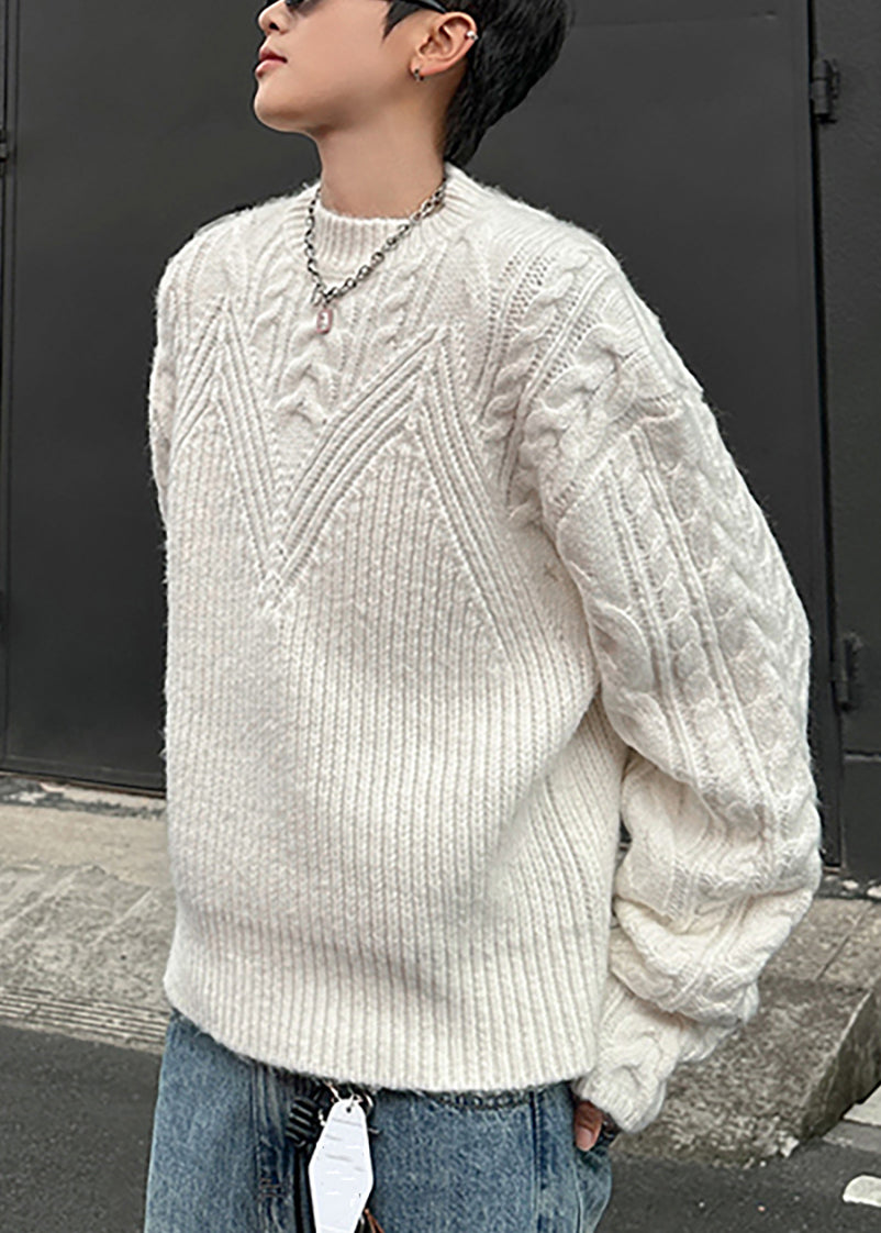 Loose Grey O Neck Cozy Cable Knit Sweaters Spring