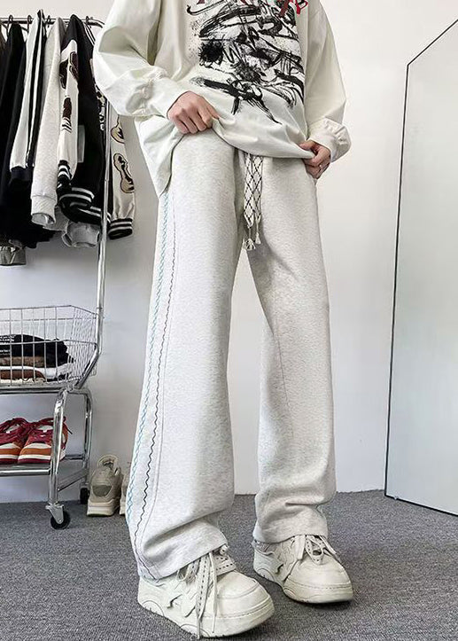 Loose Grey Pockets Elastic Waist Cotton Pants Spring