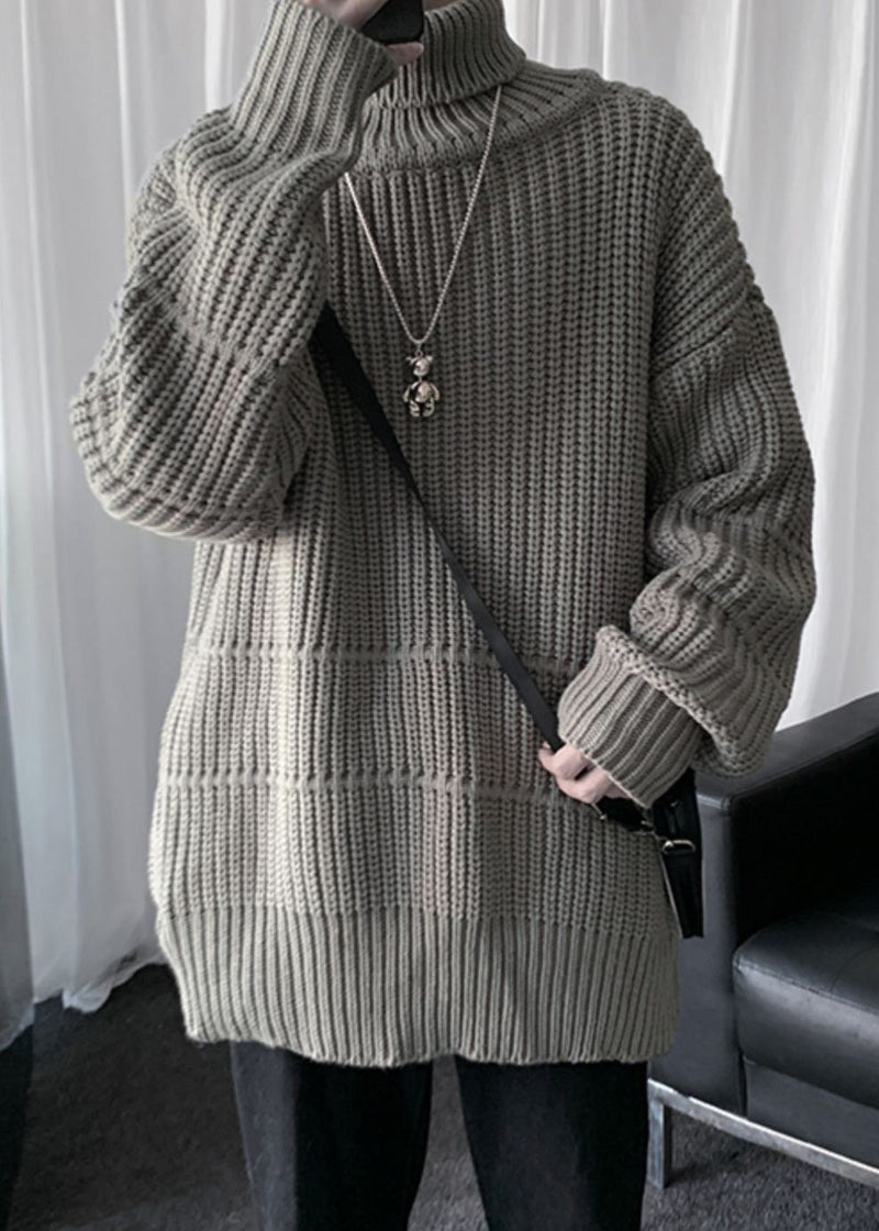 Loose Grey Turtleneck Thick Cotton Knit Sweaters Winter