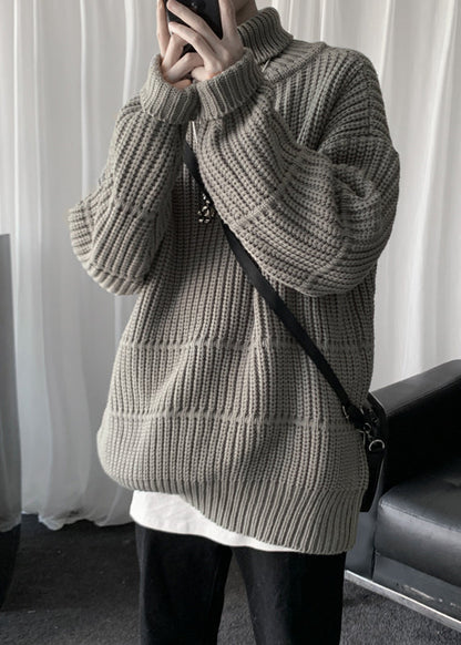 Loose Grey Turtleneck Thick Cotton Knit Sweaters Winter