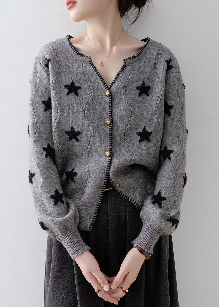 Loose Grey V Neck Button Knit Cardigan Spring