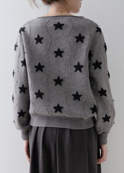Loose Grey V Neck Button Knit Cardigan Spring