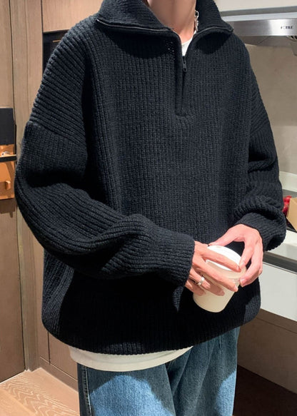 Loose Grey Zip Up Knit Sweater Turtleneck Winter