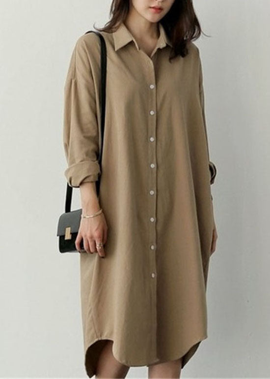 Loose Khaki Peter Pan Collar Button Cotton Top Shirts Spring