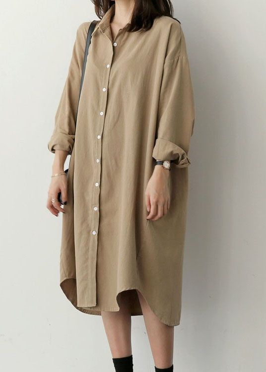 Loose Khaki Peter Pan Collar Button Cotton Top Shirts Spring