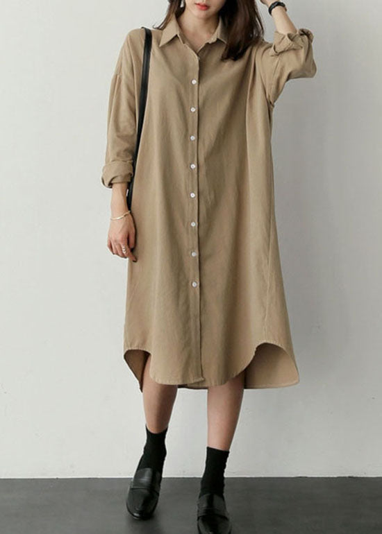 Loose Khaki Peter Pan Collar Button Cotton Top Shirts Spring