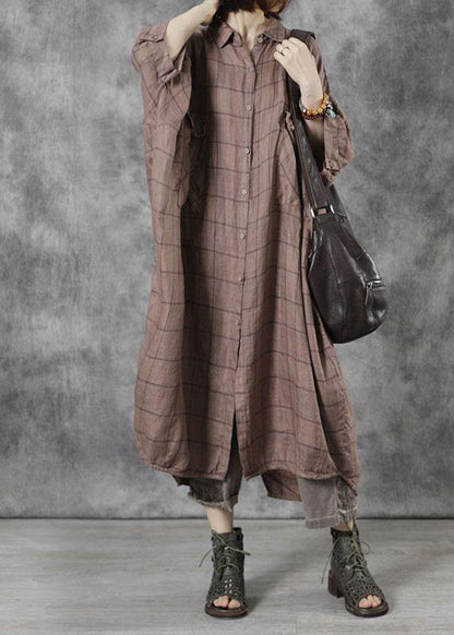 Loose Khaki Peterpan Collar Button Fall Dress Three Quarter Sleeve