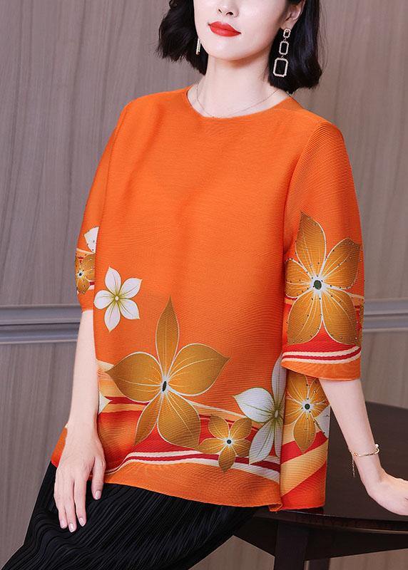Loose Khaki Print O-neck Half Sleeve Tops