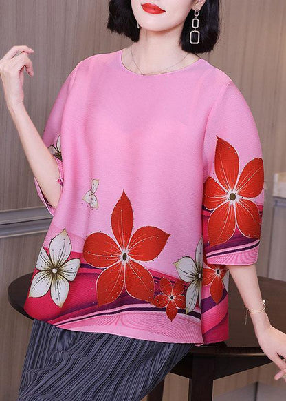 Loose Khaki Print O-neck Half Sleeve Tops