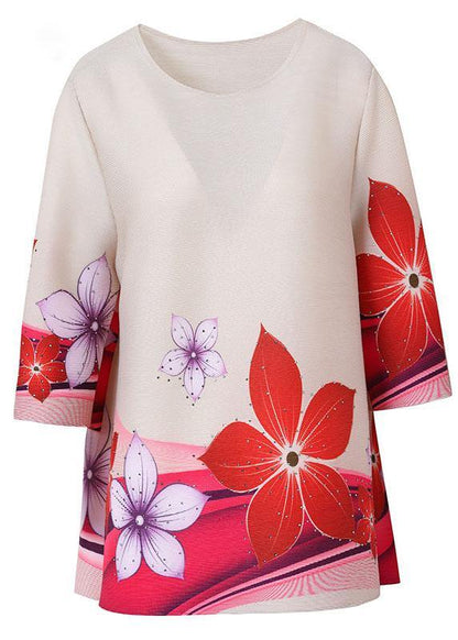 Loose Khaki Print O-neck Half Sleeve Tops