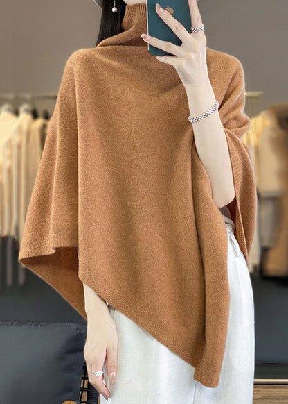 Loose Khaki Turtleneck Woolen Cape Sweaters Spring