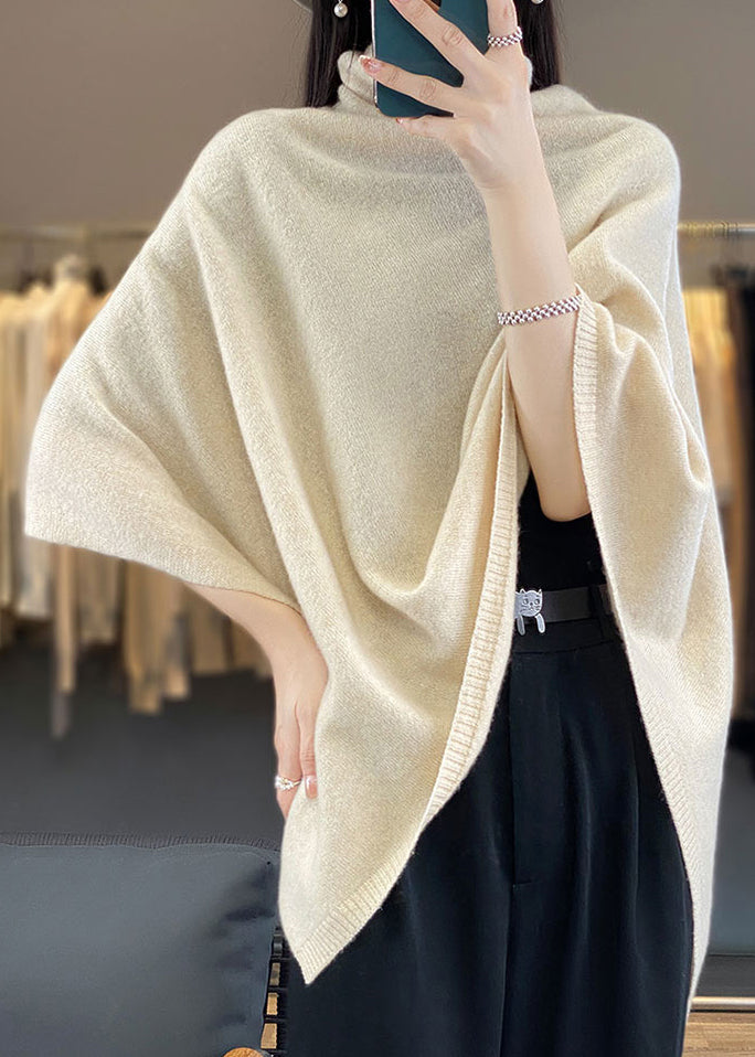 Loose Khaki Turtleneck Woolen Cape Sweaters Spring