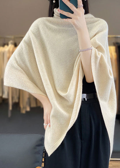 Loose Khaki Turtleneck Woolen Cape Sweaters Spring