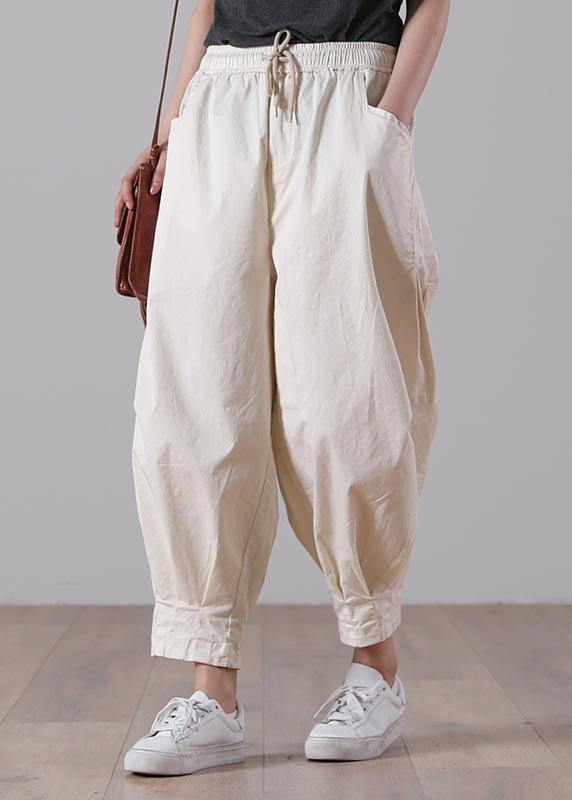 Loose Color Tie Waist Pockets Harem Pants Summer Cotton
