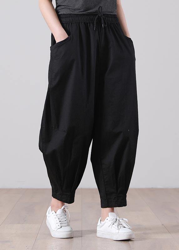 Loose Khaki Tie Waist Pockets Harem Pants Summer Cotton