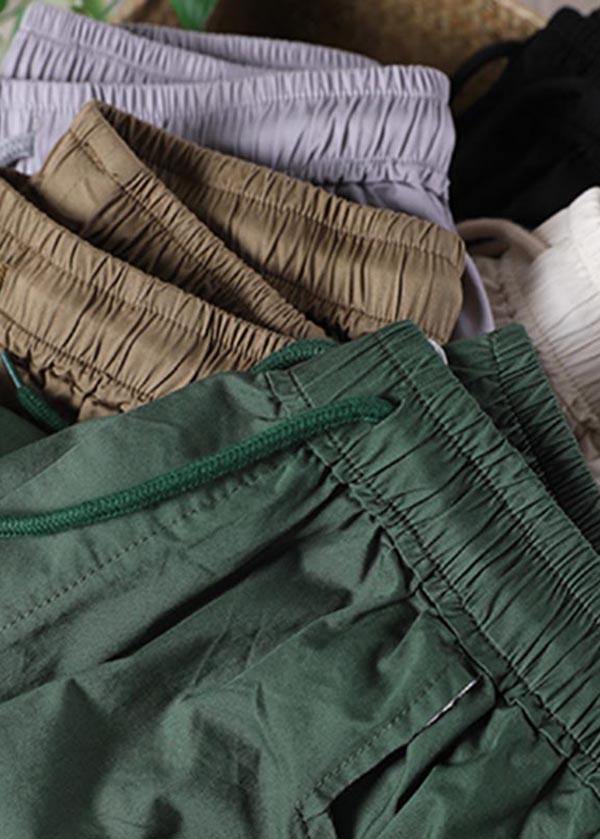 Loose Yellow Texture Tie Waist Pockets Harem Pants Summer Cotton