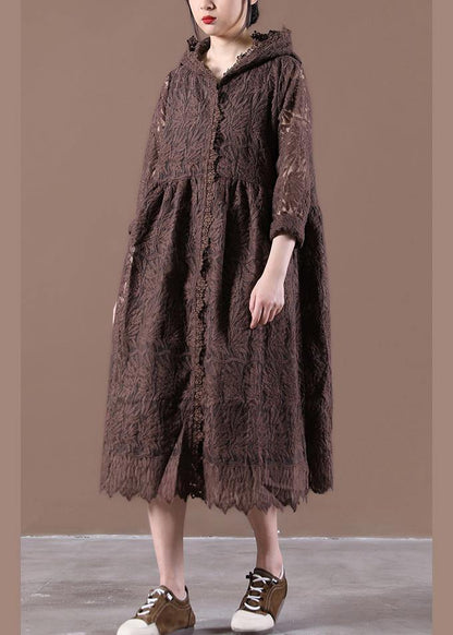 Loose Lace Spring Clothes Work Outfits Chocolate Maxi Dresses