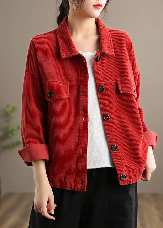 Loose Lapel Button Down Fine Coats Red Short Jackets