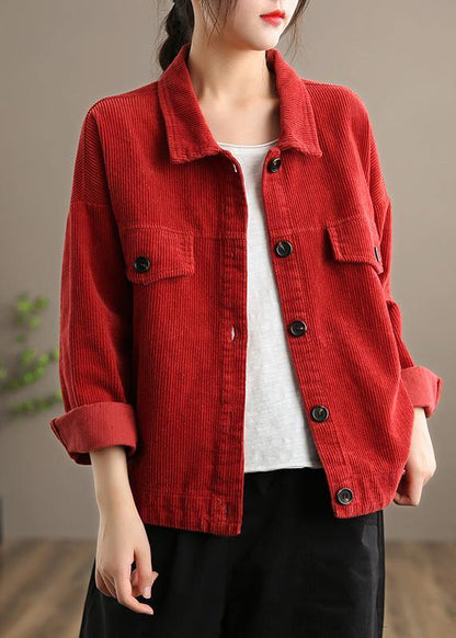 Loose Lapel Button Down Fine Coats Red Short Jackets