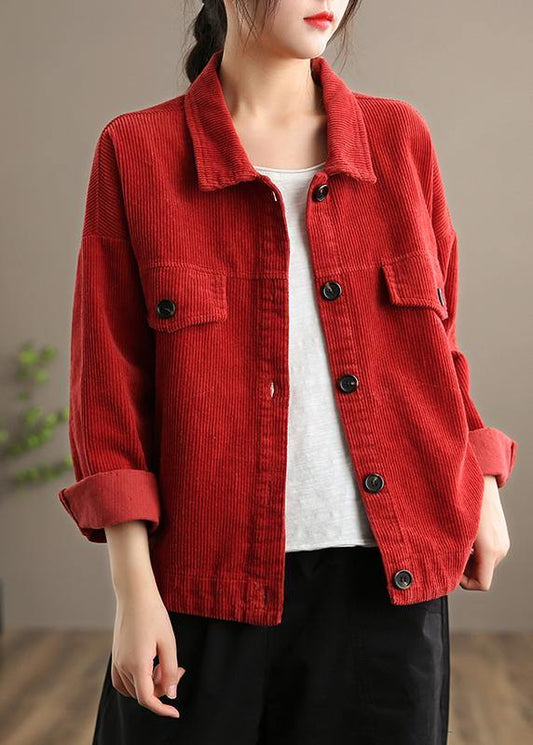 Loose Lapel Button Down Fine Coats Red Short Jackets