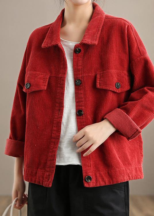 Loose Lapel Button Down Fine Coats Red Short Jackets
