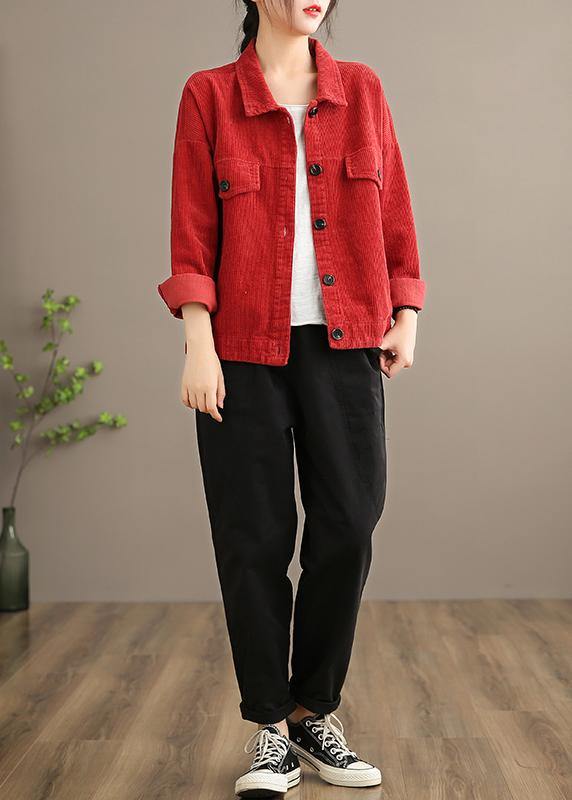 Loose Lapel Button Down Fine Coats Red Short Jackets