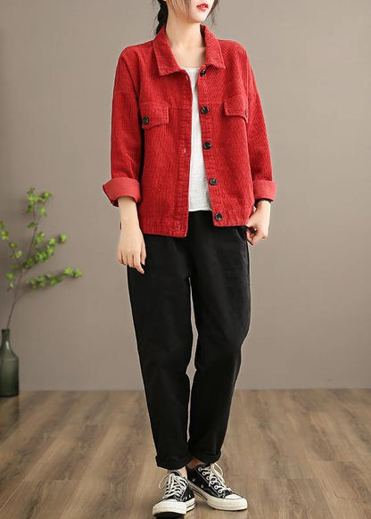 Loose Lapel Button Down Fine Coats Red Short Jackets
