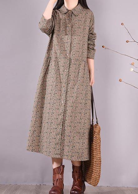 Loose Lapel Button Down Spring Dress Christmas Gifts Gray Print Blouses