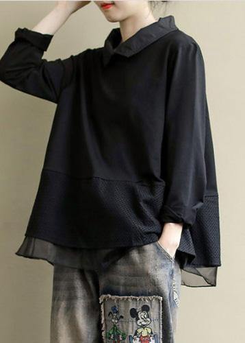 Plus Size Red Tops Lapel Patchwork Clothes Pattern