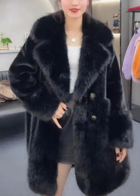Loose Leopard Fur Collar Button Leather and Fur Coat Long Sleeve