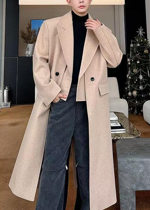 Loose Light Camel Notched False Two Pieces Woolen Coats Winter