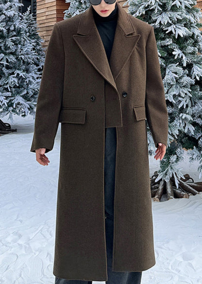 Loose Light Camel Notched False Two Pieces Woolen Coats Winter