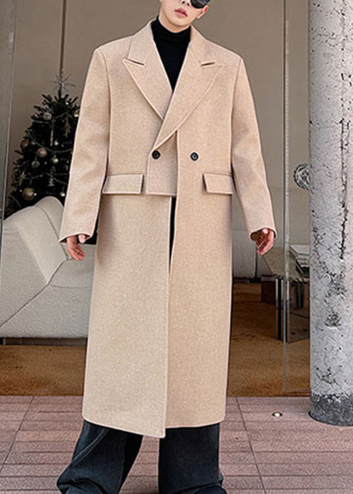 Loose Light Camel Notched False Two Pieces Woolen Coats Winter