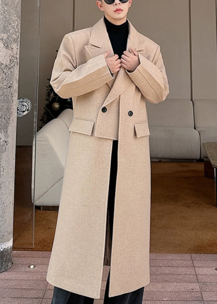 Loose Light Camel Notched False Two Pieces Woolen Coats Winter