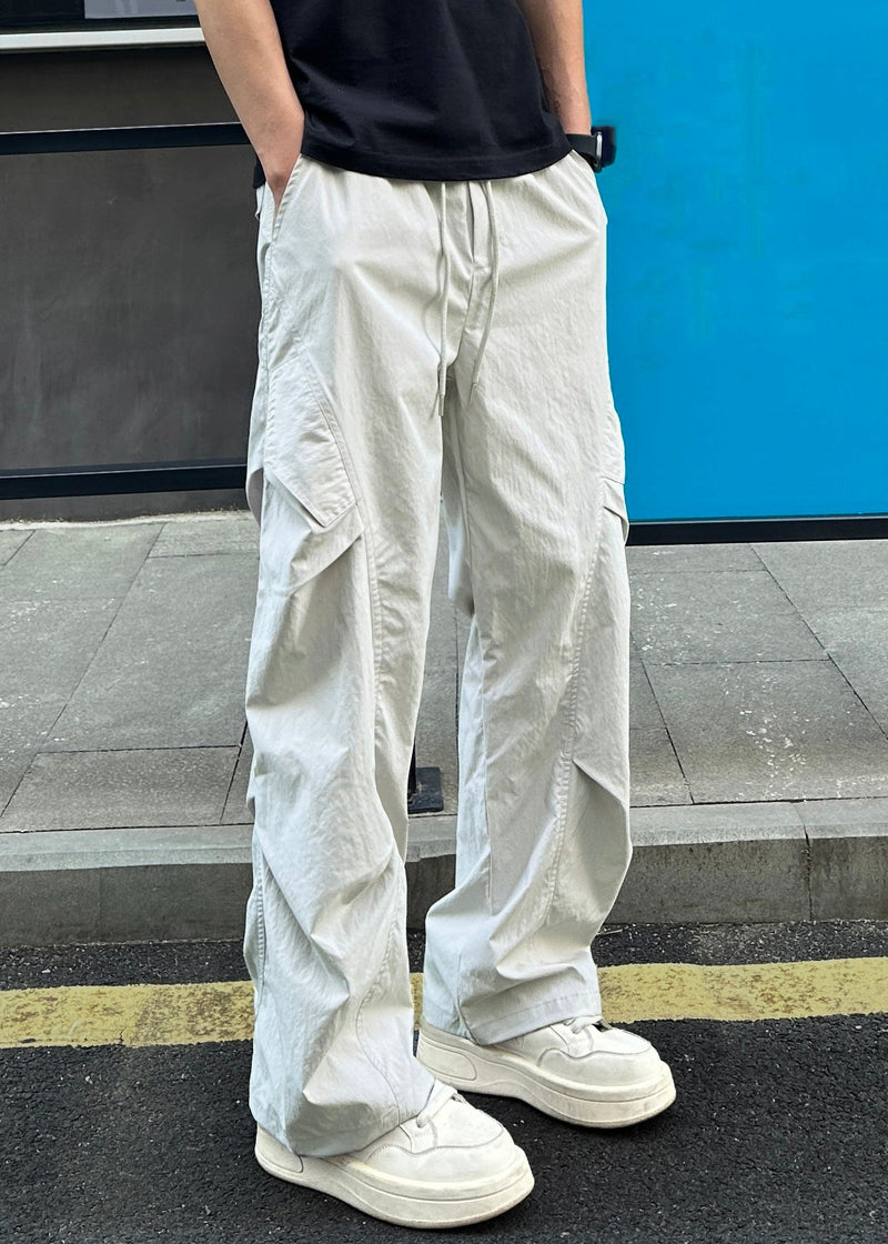 Loose Light Grey Pockets Elastic Waist Cotton Pants Summer