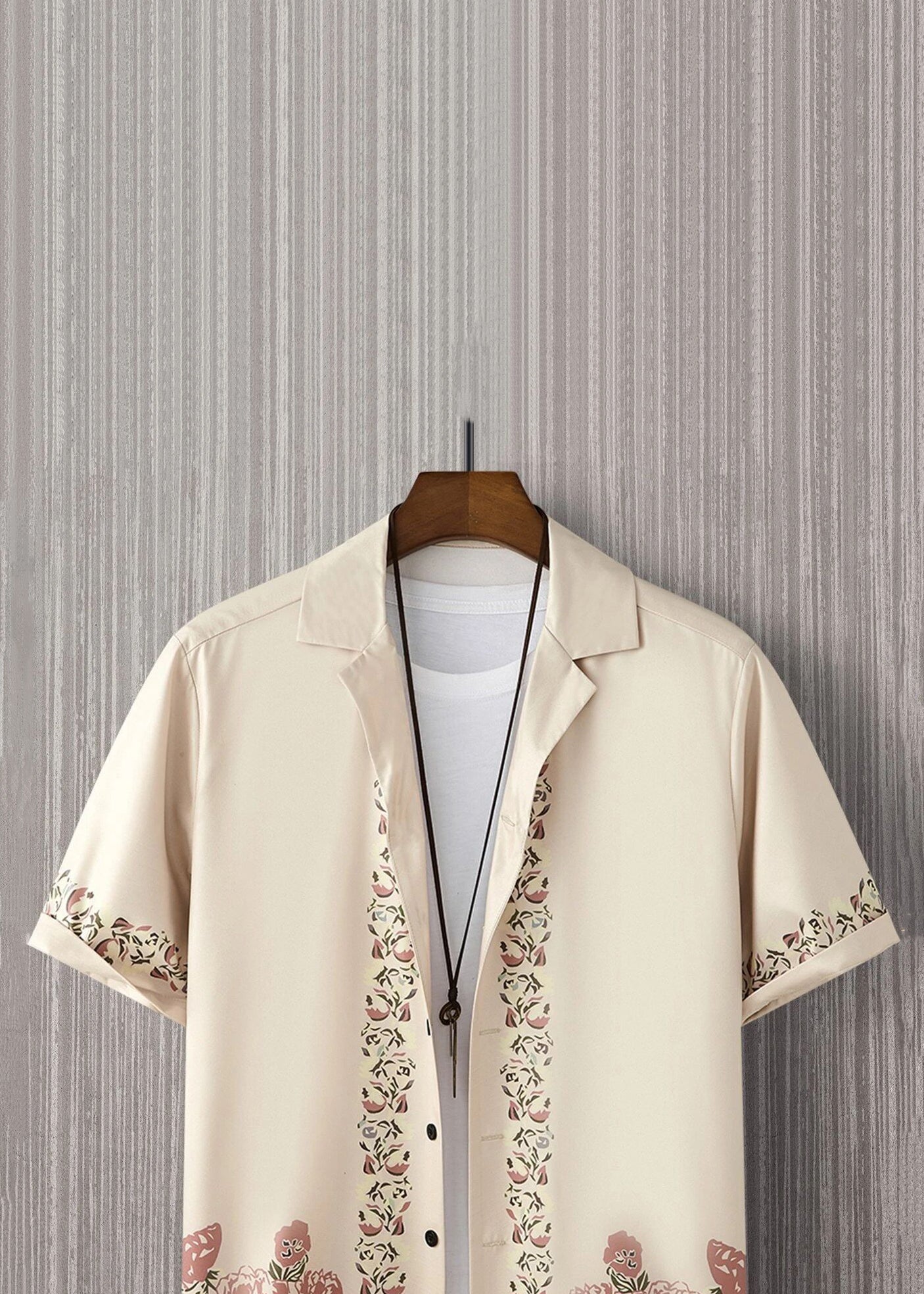 Loose Light Khaki Peter Pan Collar Print Cotton Shirt Summer