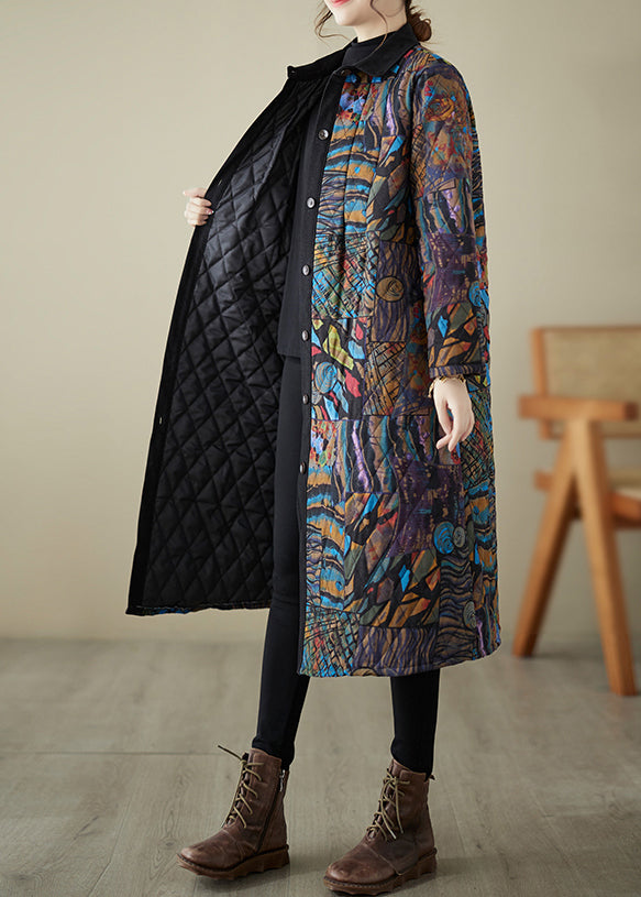 Loose Multi Print Buttonpockets Cotton Filled Parka Long Sleeve