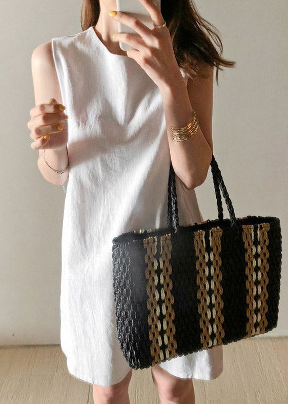 Loose Navy O-neck Long Dresses Summer