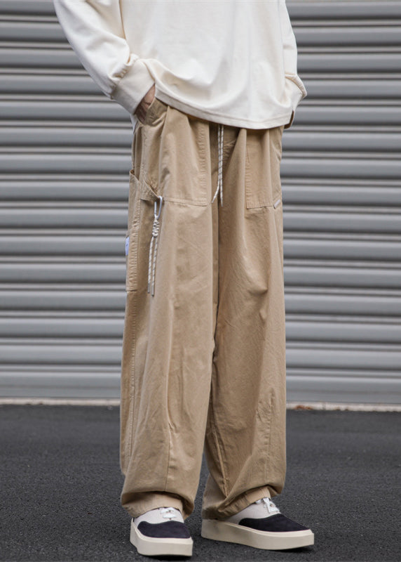 Loose Navy Pockets Drawstring Cotton Pants Spring