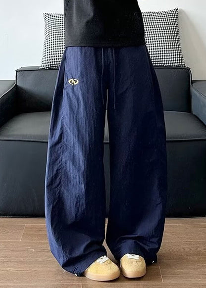 Loose Navy Elastic Waist Cotton Pants Summer