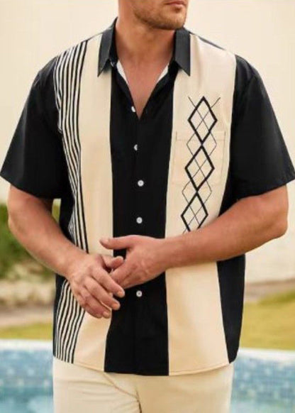 Loose Navy Striped Patchwork Cotton Shirts Summer