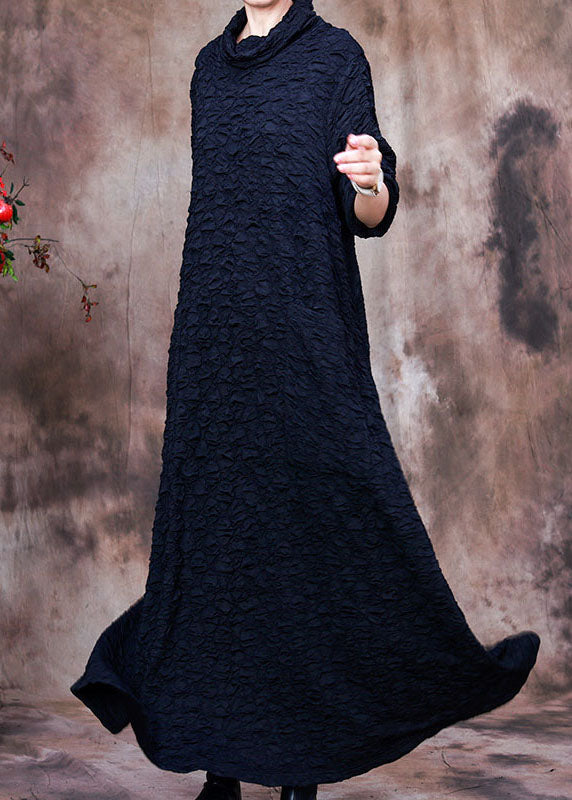Loose Navy Turtle Neck Maxi Dresses Spring