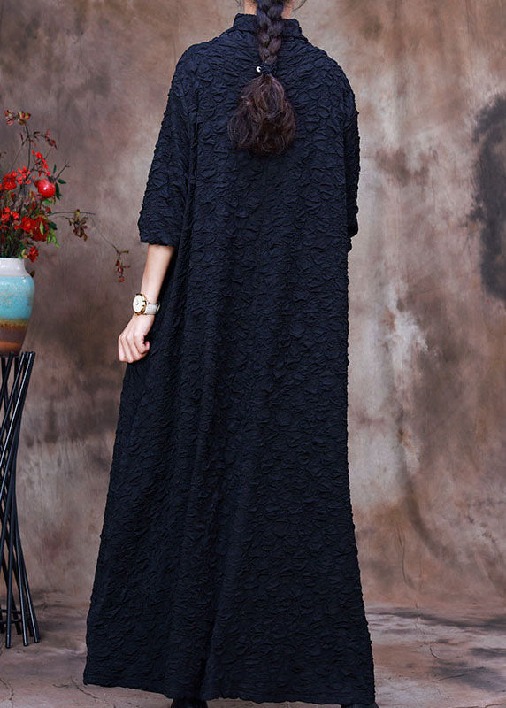 Loose Navy Turtle Neck Maxi Dresses Spring